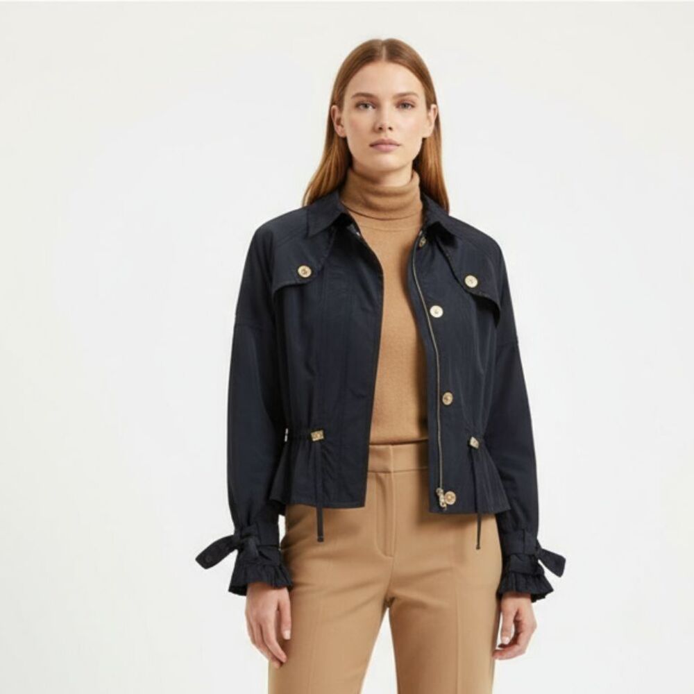 Adrienne Vittadini Dark Blue Zip Up Cropped Jacket M